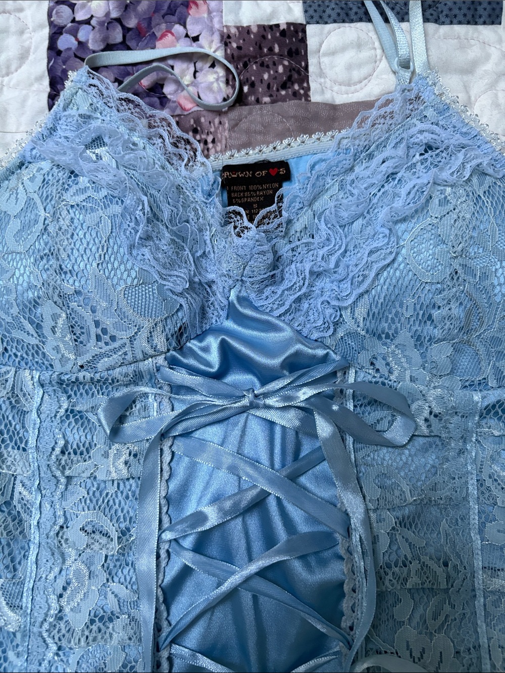 Lace-Up Light Blue Lace Cami Tank - Women’s Intimates - Picture 3 of 6